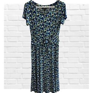 Perceptions New York Sz 12 Geometric Faux Wrap Midi Dress Career Fit and Flare